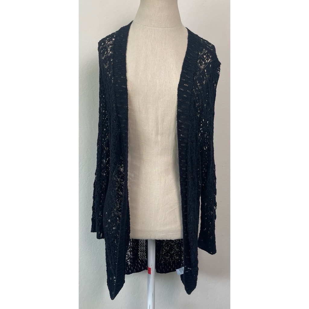 Maurices Black Open Knit Open Cardigan